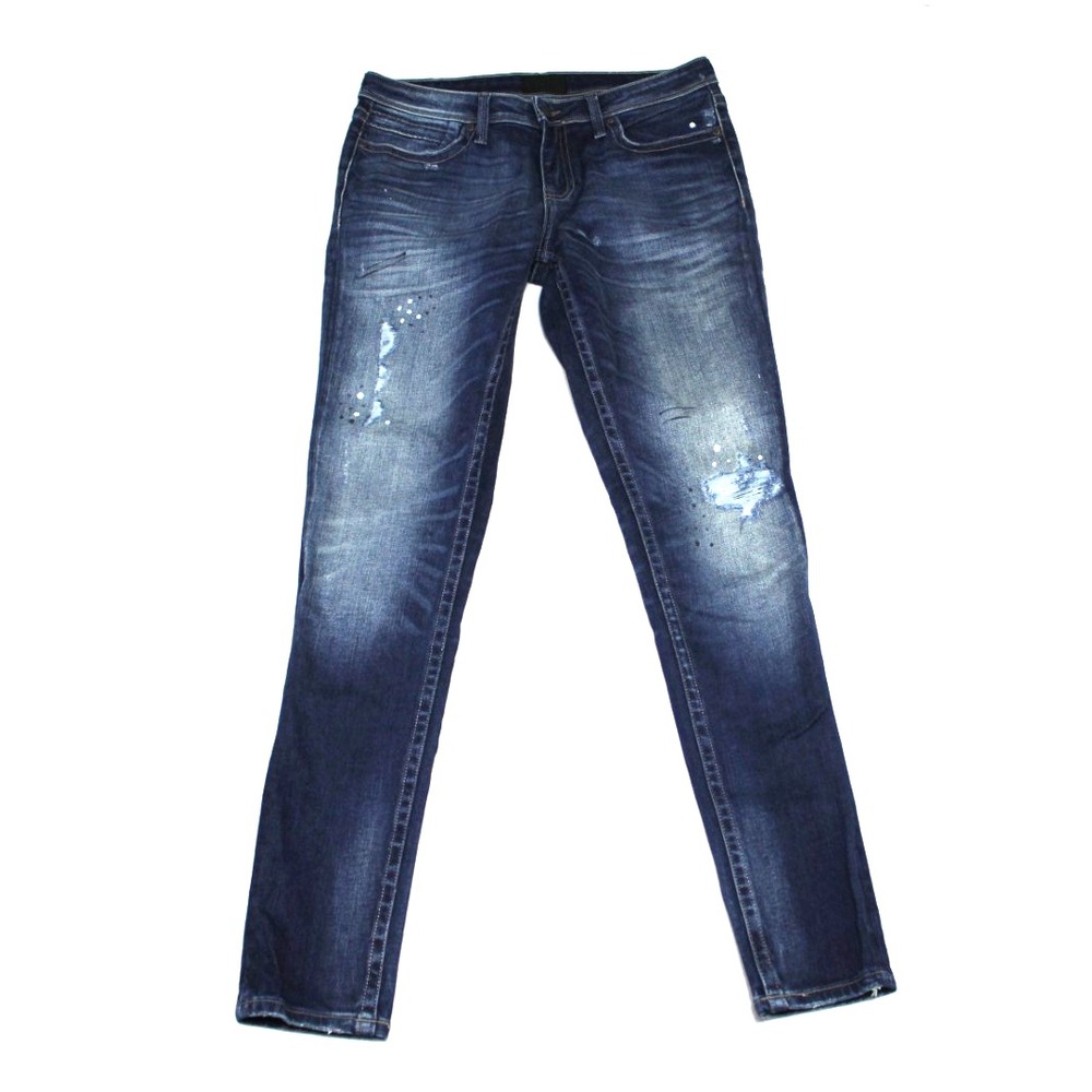 Black Buckle Men Blue Jeans Stone Wash Casual Skinny Size 28X32